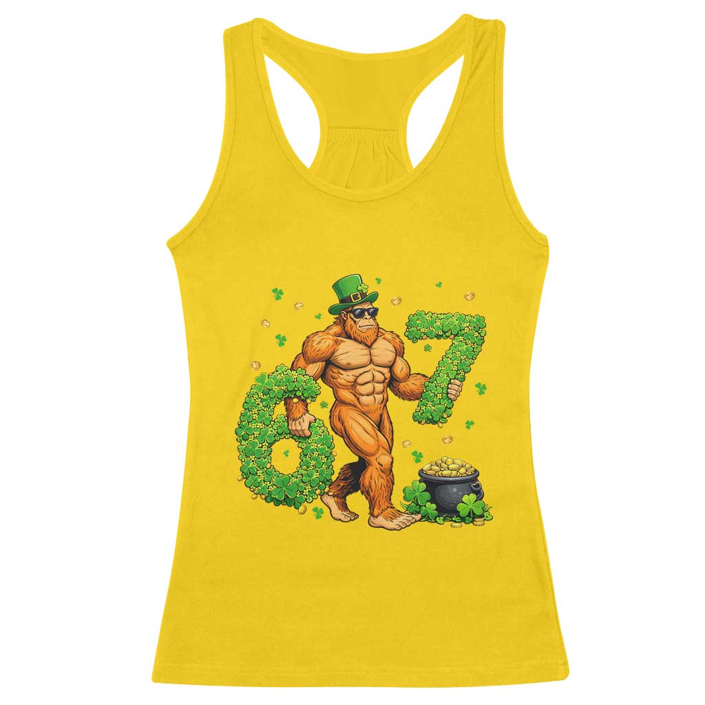 67 St Patricks Day Racerback Tank Top Funny Bigfoot Six Seven Shamrock Party Meme