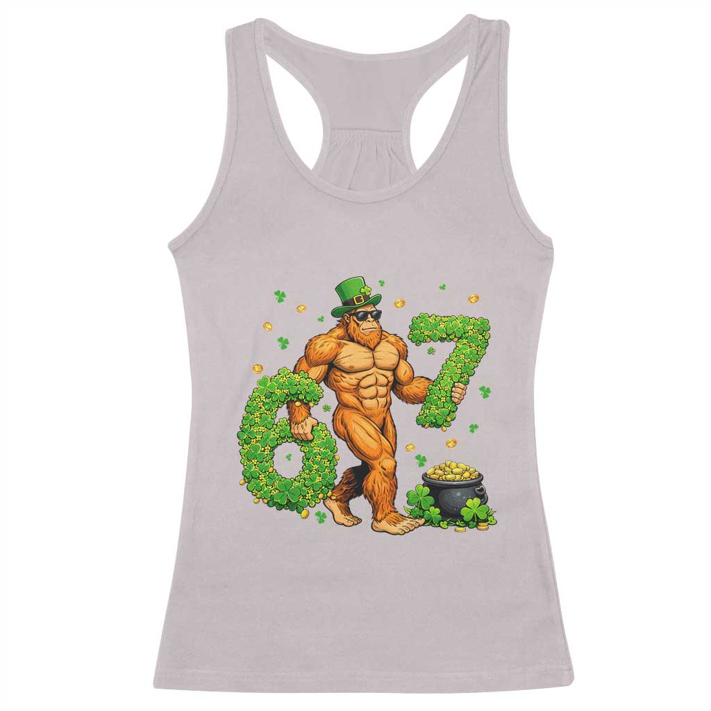 67 St Patricks Day Racerback Tank Top Funny Bigfoot Six Seven Shamrock Party Meme