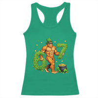 67 St Patricks Day Racerback Tank Top Funny Bigfoot Six Seven Shamrock Party Meme