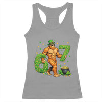 67 St Patricks Day Racerback Tank Top Funny Bigfoot Six Seven Shamrock Party Meme