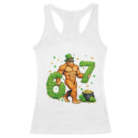 67 St Patricks Day Racerback Tank Top Funny Bigfoot Six Seven Shamrock Party Meme