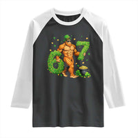 67 St Patricks Day Raglan Shirt Funny Bigfoot Six Seven Shamrock Party Meme