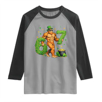 67 St Patricks Day Raglan Shirt Funny Bigfoot Six Seven Shamrock Party Meme