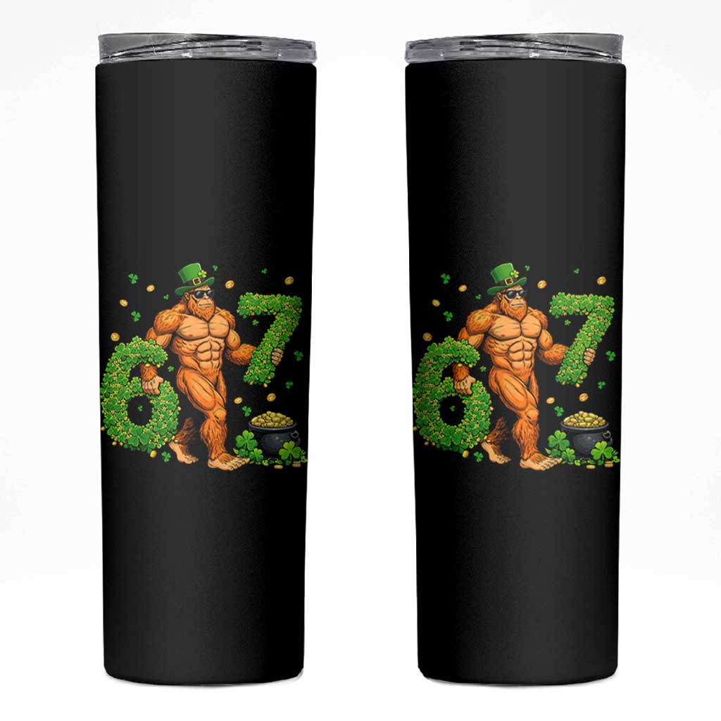 67 St Patricks Day Skinny Tumbler Funny Bigfoot Six Seven Shamrock Party Meme