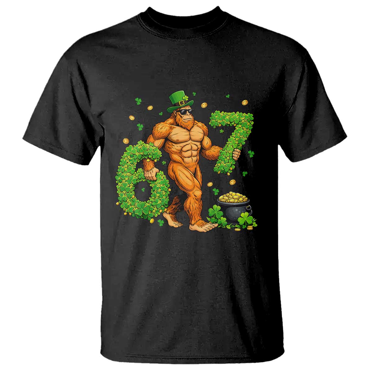 67 St Patricks Day T Shirt Funny Bigfoot Six Seven Shamrock Party Meme