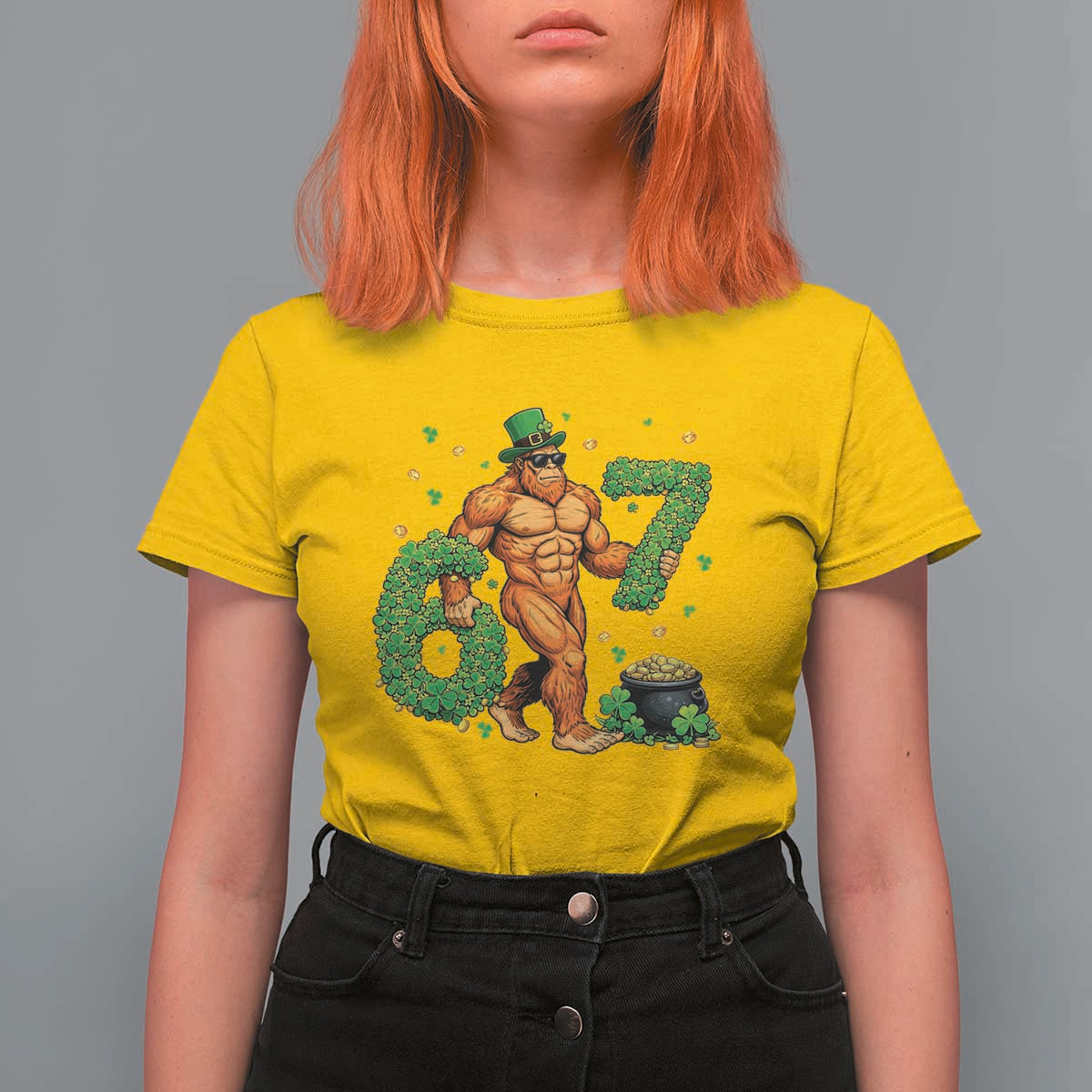 67 St Patricks Day T Shirt For Women Funny Bigfoot Six Seven Shamrock Party Meme