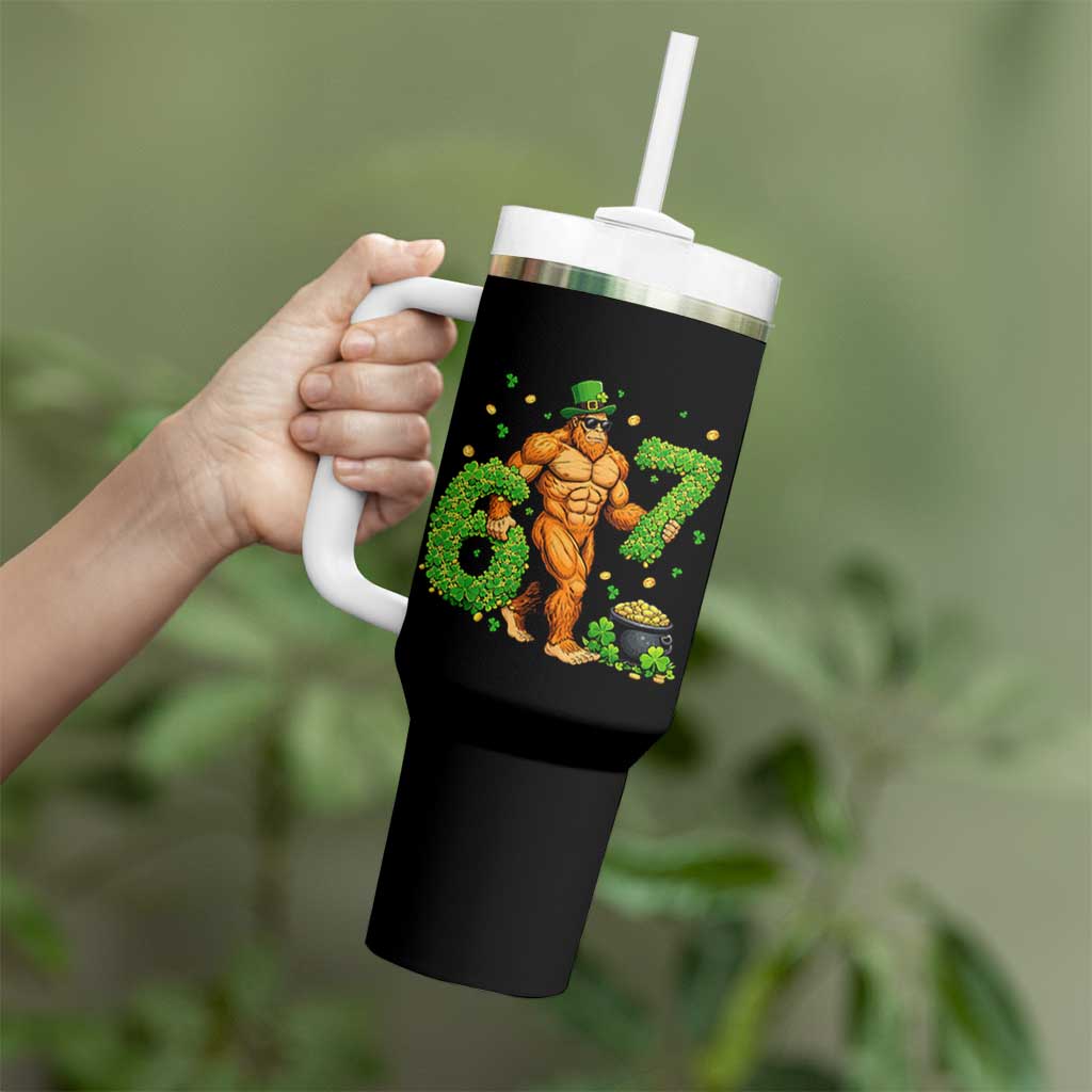 67 St Patricks Day Tumbler With Handle Funny Bigfoot Six Seven Shamrock Party Meme