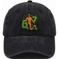 67 St Patricks Day Washed Cotton Baseball Cap Funny Bigfoot Six Seven Shamrock Party Meme