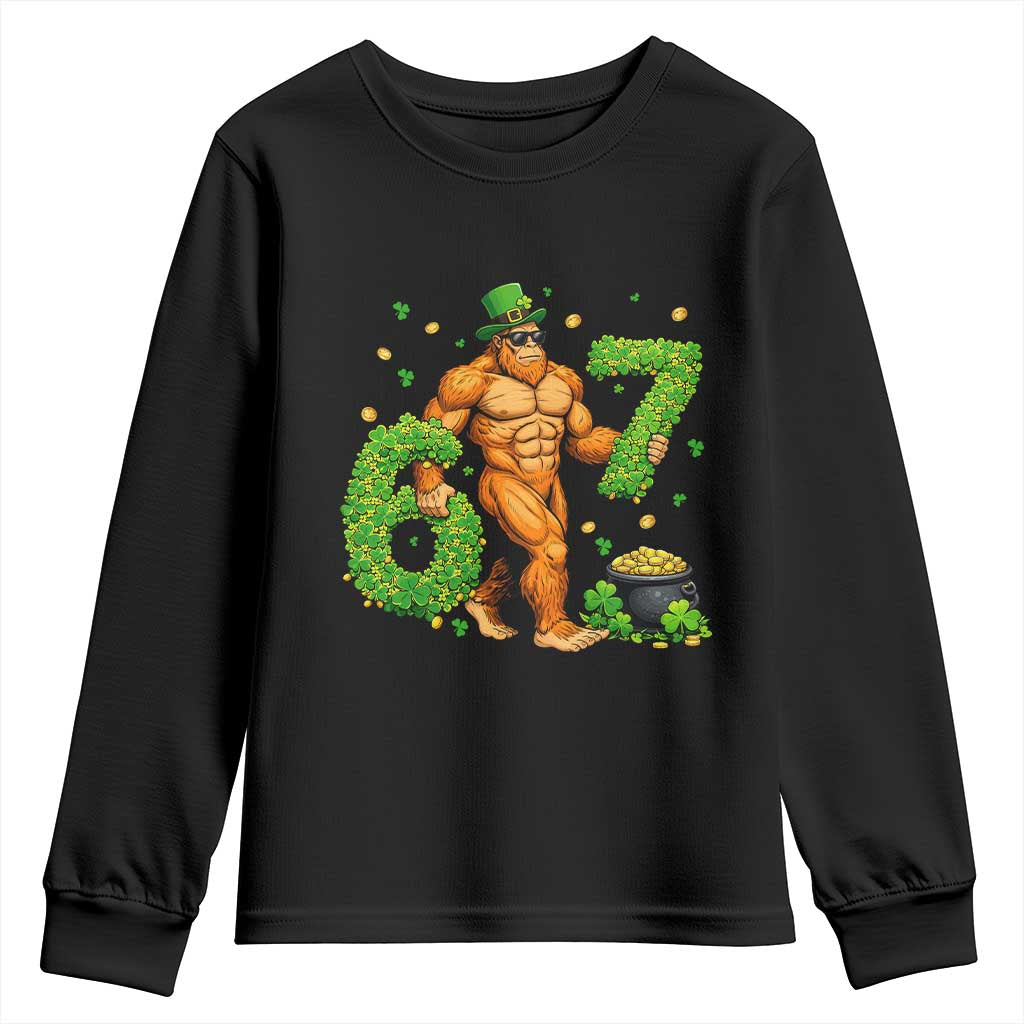67 St Patricks Day Youth Sweatshirt Funny Bigfoot Six Seven Shamrock Party Meme