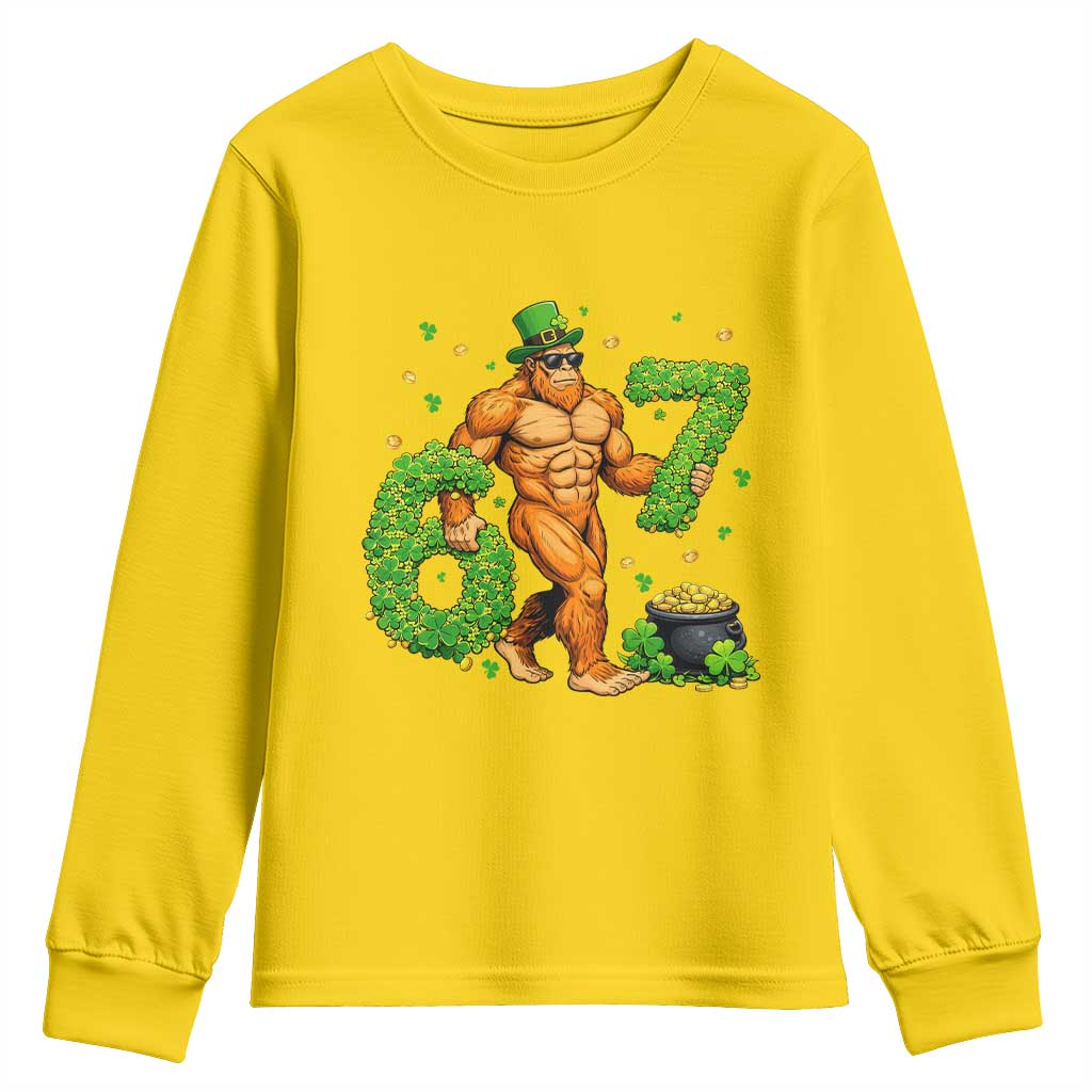 67 St Patricks Day Youth Sweatshirt Funny Bigfoot Six Seven Shamrock Party Meme