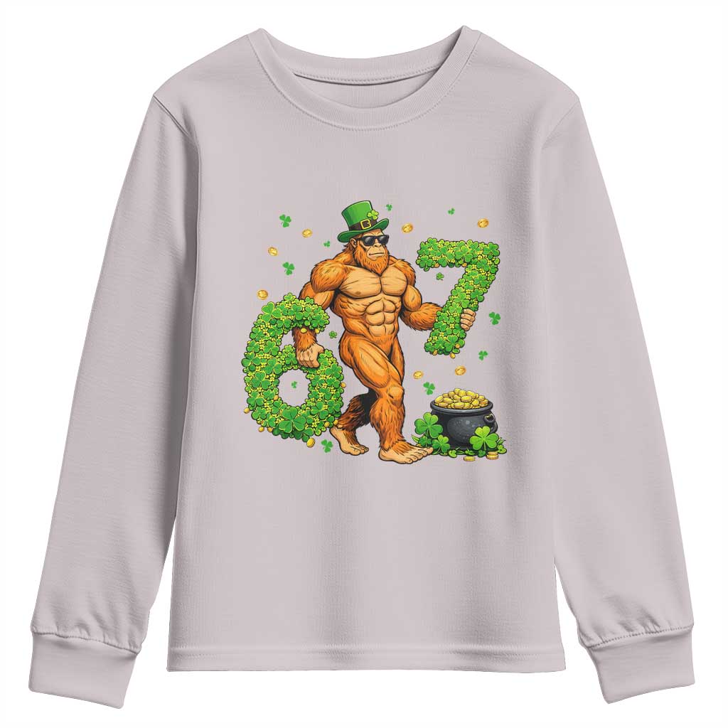 67 St Patricks Day Youth Sweatshirt Funny Bigfoot Six Seven Shamrock Party Meme