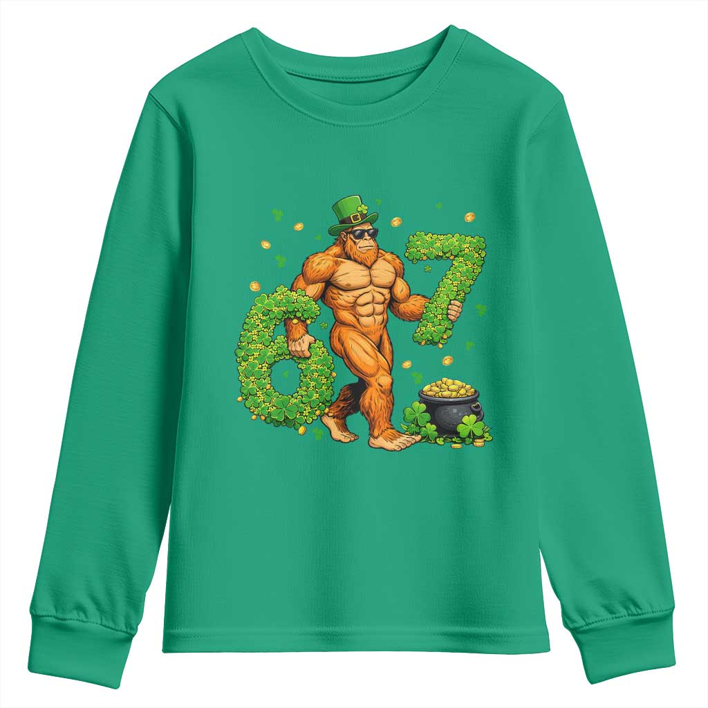 67 St Patricks Day Youth Sweatshirt Funny Bigfoot Six Seven Shamrock Party Meme