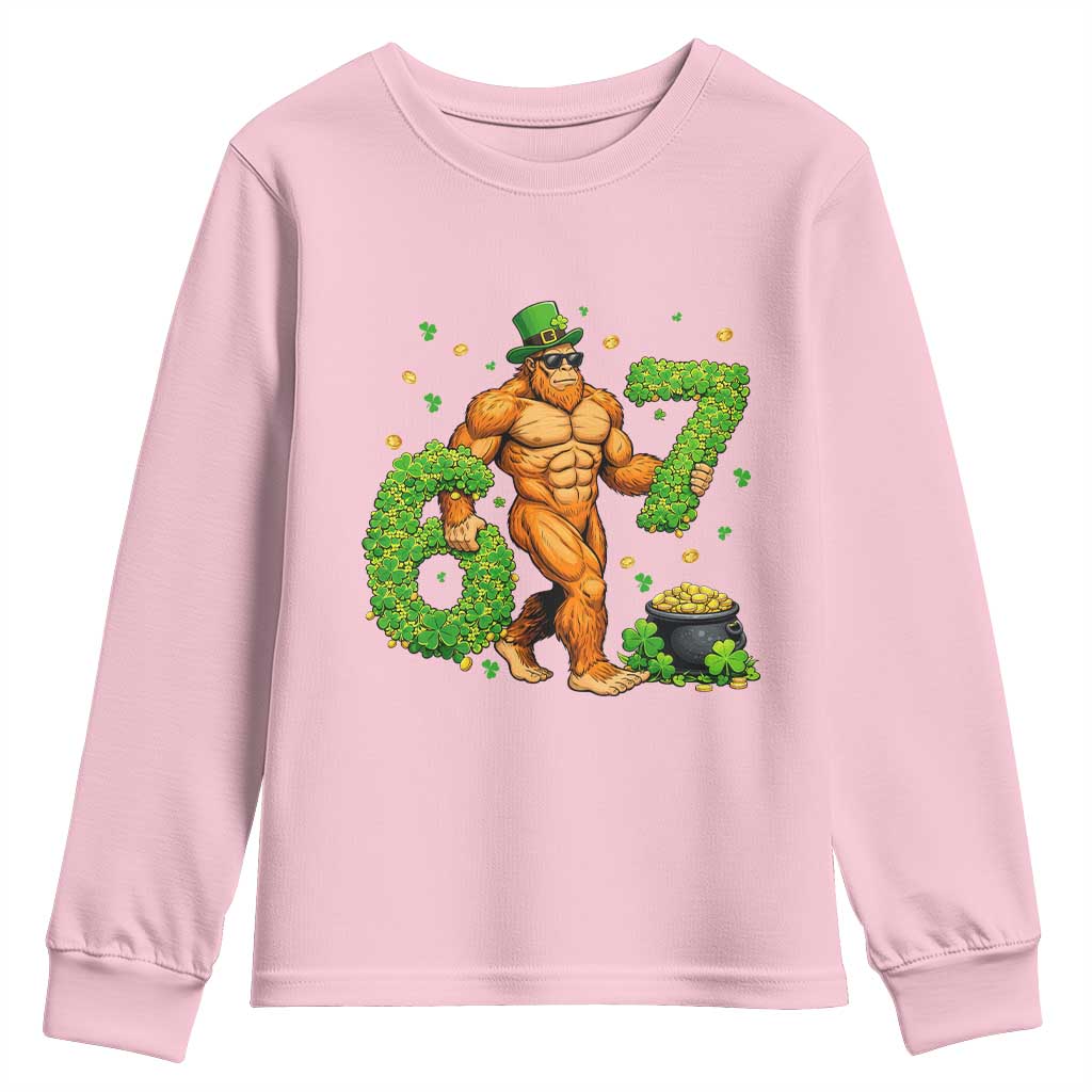 67 St Patricks Day Youth Sweatshirt Funny Bigfoot Six Seven Shamrock Party Meme