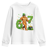 67 St Patricks Day Youth Sweatshirt Funny Bigfoot Six Seven Shamrock Party Meme
