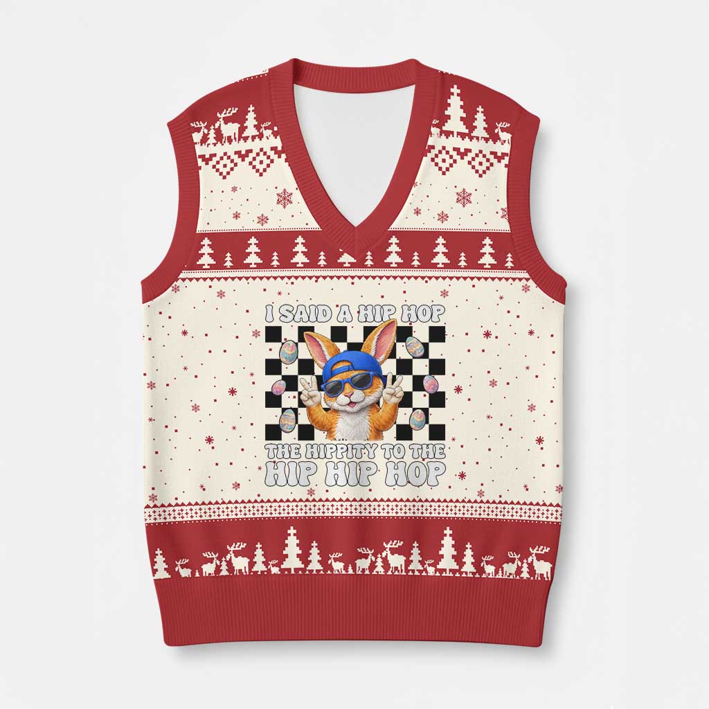 Funny Easter Bunny V-Neck Knit Sweater Vest I Said A Hip Hop The Hippity To The Hip Hip Hop