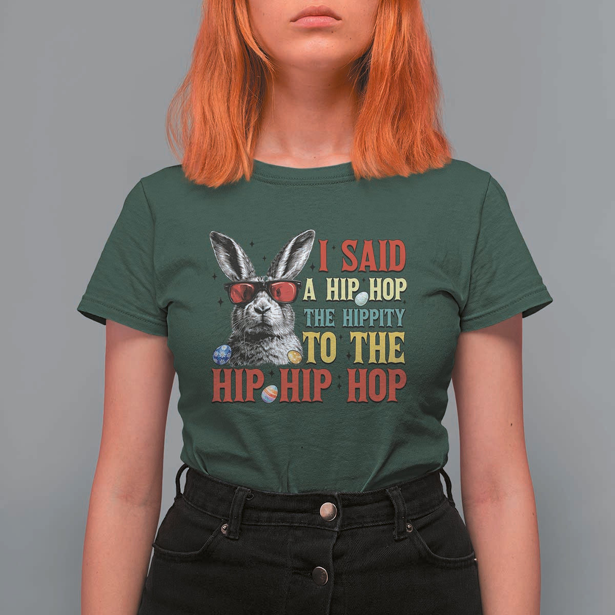 I Said A Hip Hop The Hippity To The Hip Hip Hop T Shirt For Women Funny Easter Bunny Rapper Sunglasses