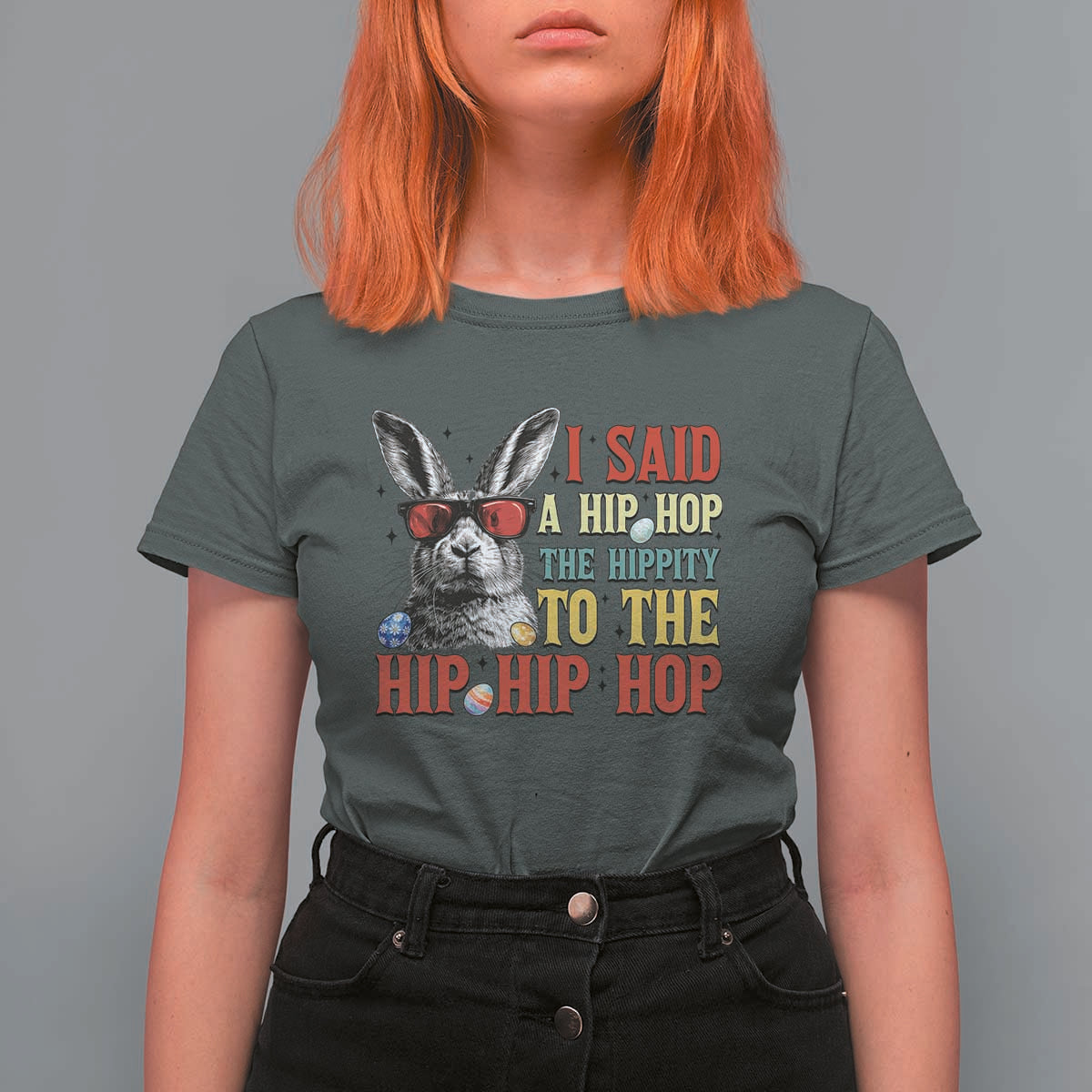 I Said A Hip Hop The Hippity To The Hip Hip Hop T Shirt For Women Funny Easter Bunny Rapper Sunglasses