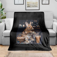 Easter Bunny Iced Coffee Throw Blanket Funny Rabbit Egg Painting