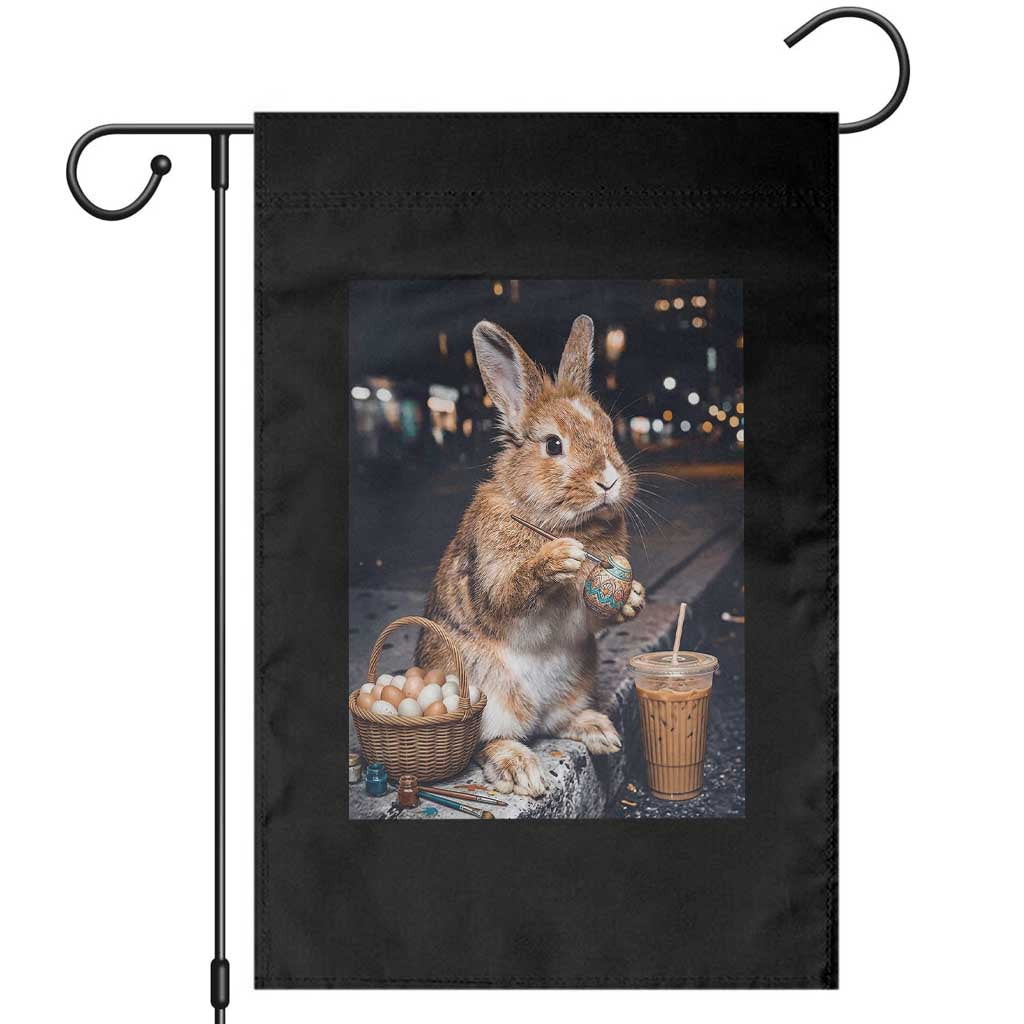 Easter Bunny Iced Coffee Garden Flag Funny Rabbit Egg Painting