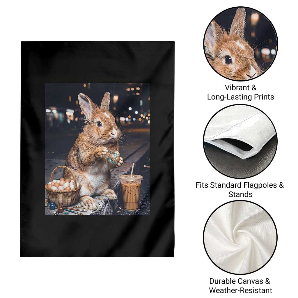 Easter Bunny Iced Coffee Garden Flag Funny Rabbit Egg Painting
