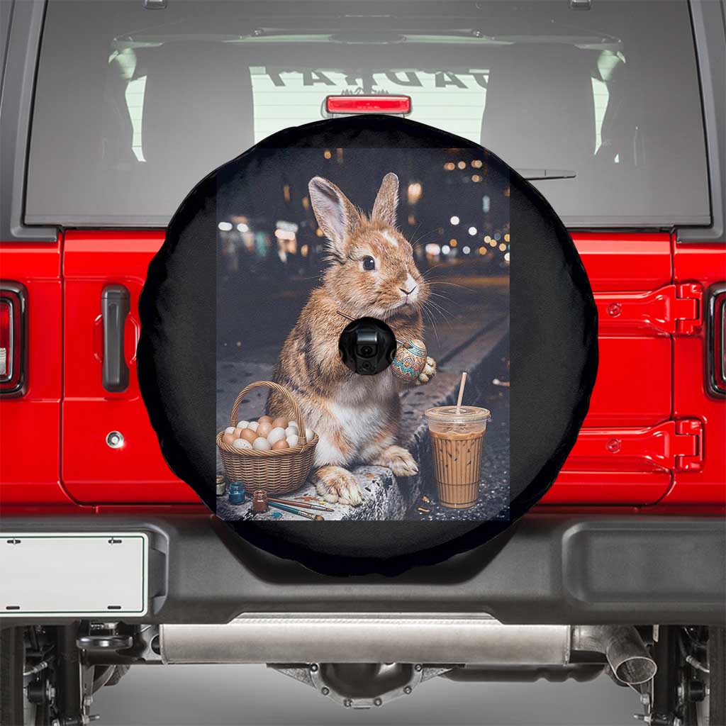 Easter Bunny Iced Coffee Spare Tire Cover Funny Rabbit Egg Painting