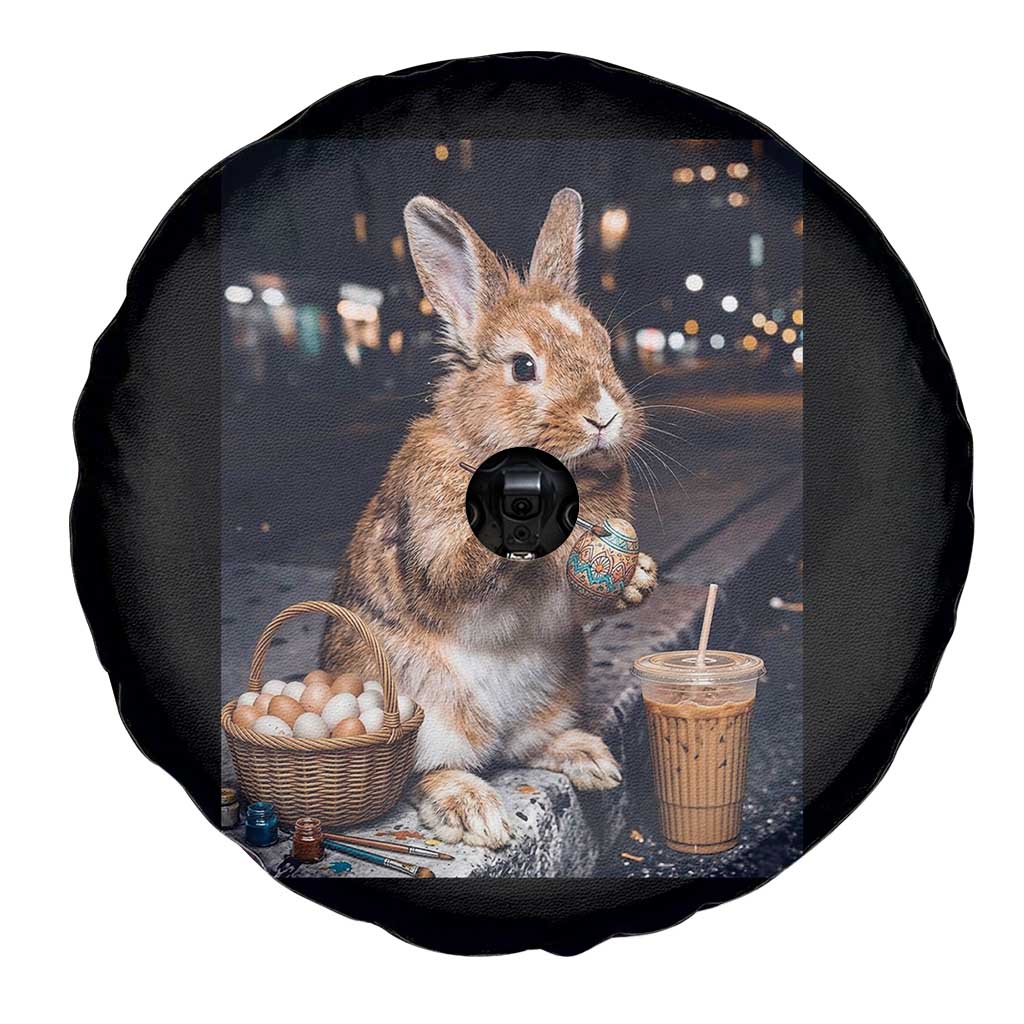 Easter Bunny Iced Coffee Spare Tire Cover Funny Rabbit Egg Painting