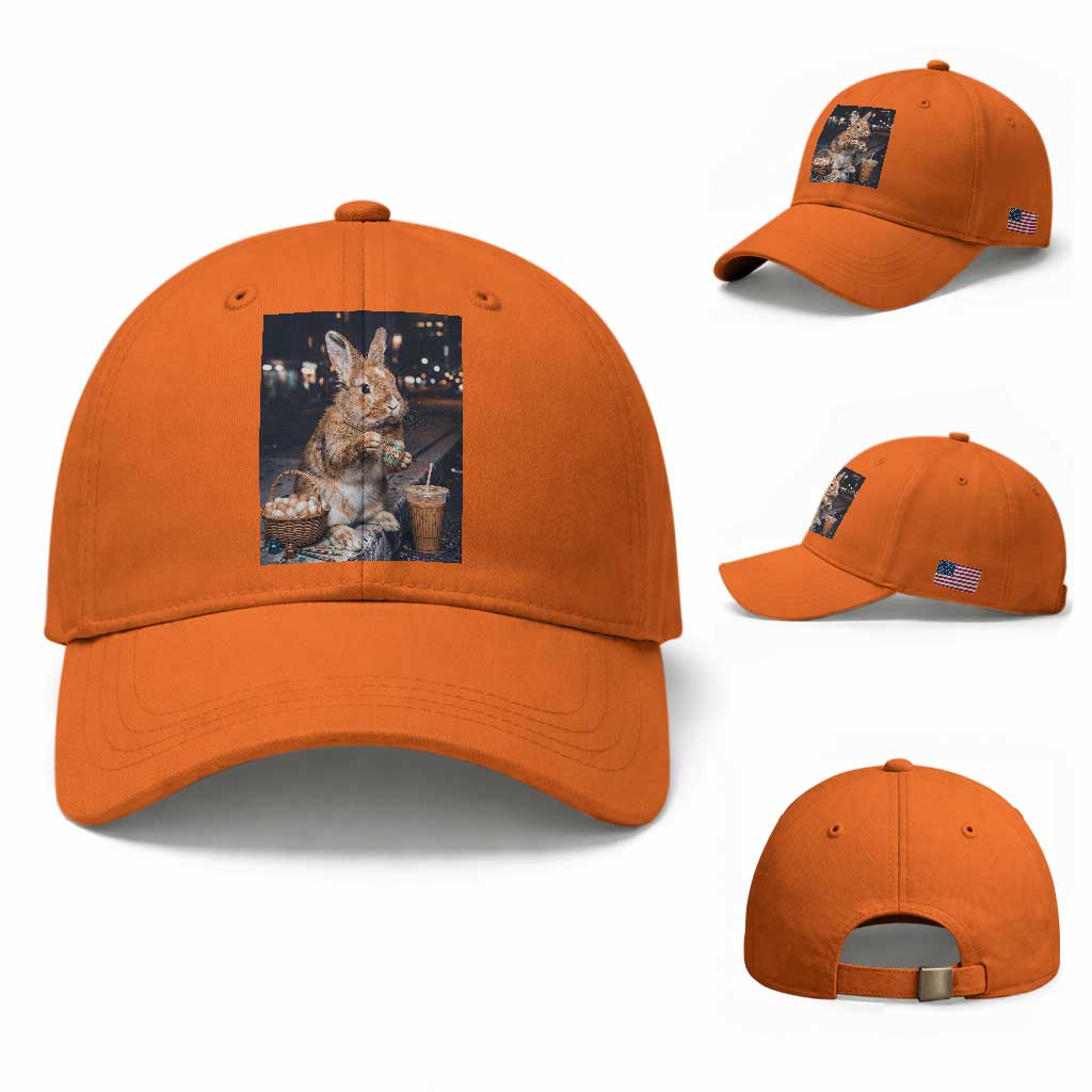 Easter Bunny Iced Coffee Baseball Cap Funny Rabbit Egg Painting