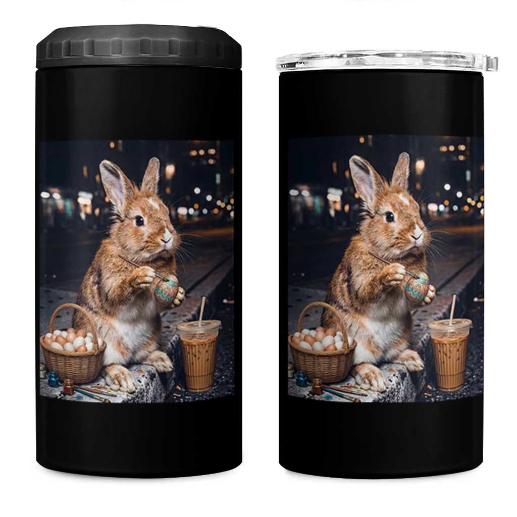 Easter Bunny Iced Coffee 4 in 1 Can Cooler Tumbler Funny Rabbit Egg Painting