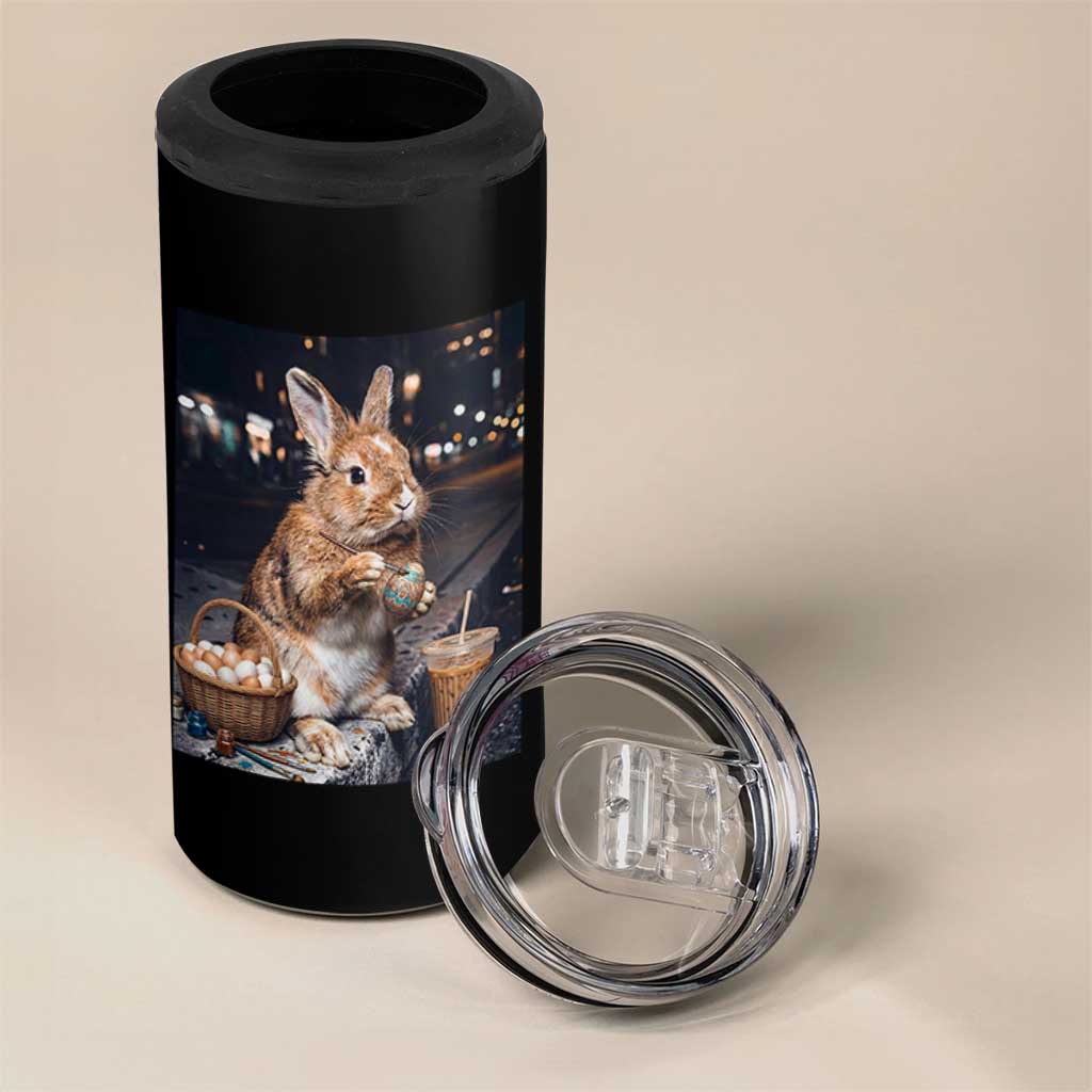 Easter Bunny Iced Coffee 4 in 1 Can Cooler Tumbler Funny Rabbit Egg Painting