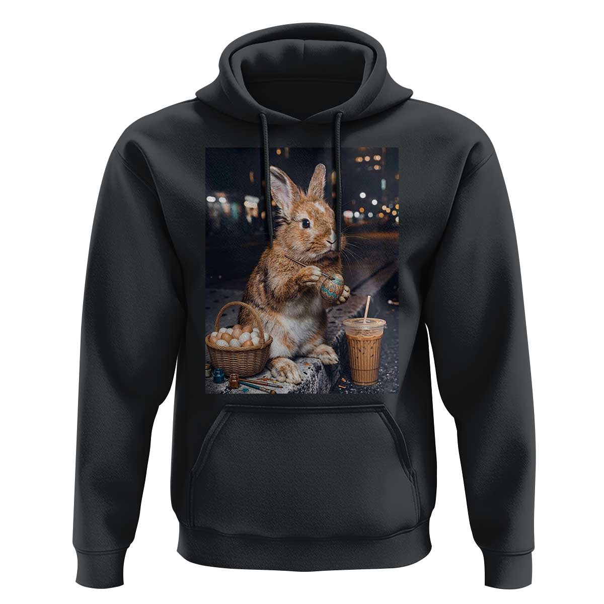 Easter Bunny Iced Coffee Hoodie Funny Rabbit Egg Painting
