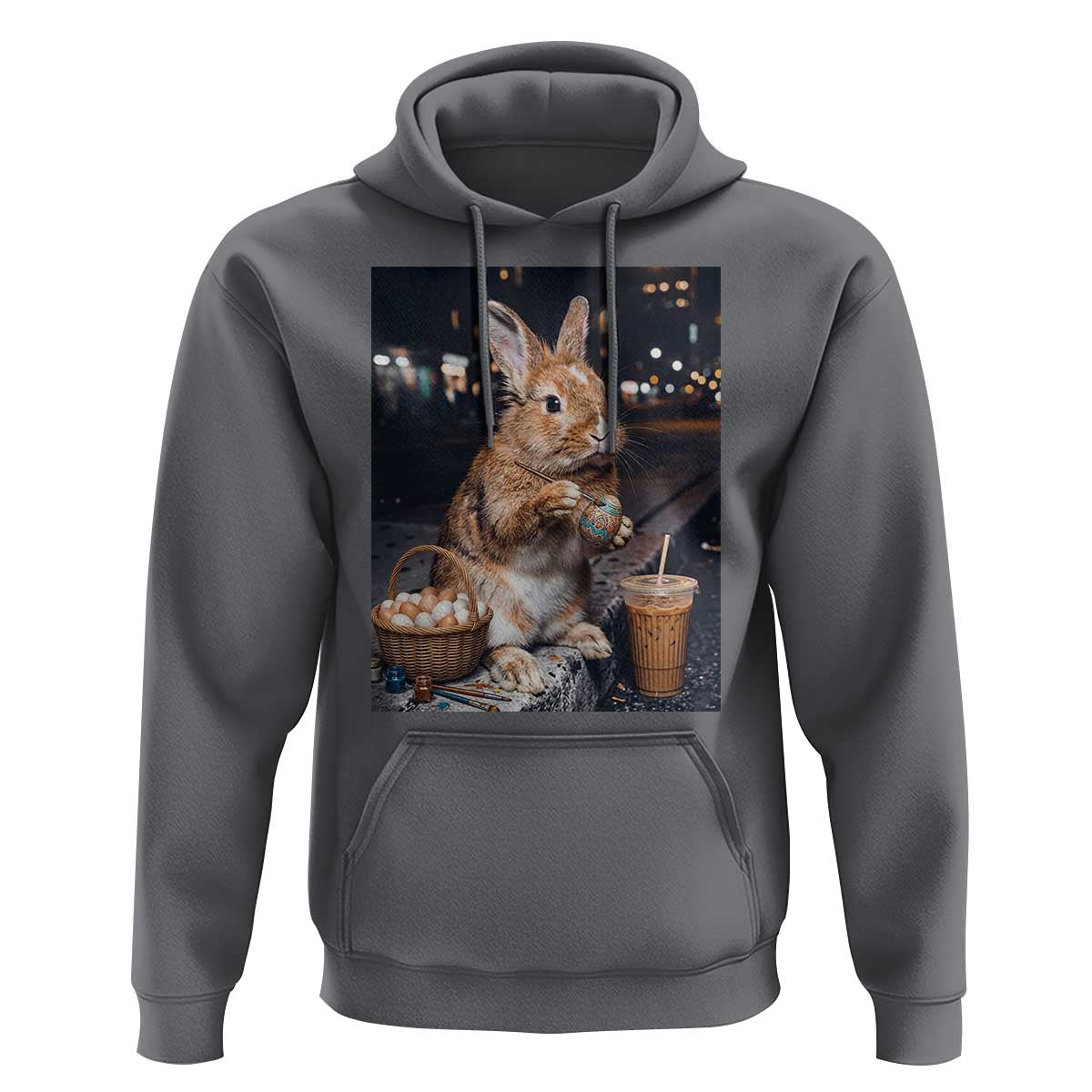 Easter Bunny Iced Coffee Hoodie Funny Rabbit Egg Painting