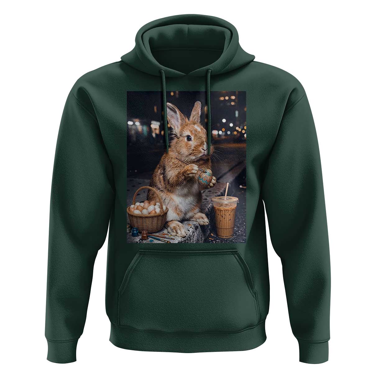 Easter Bunny Iced Coffee Hoodie Funny Rabbit Egg Painting