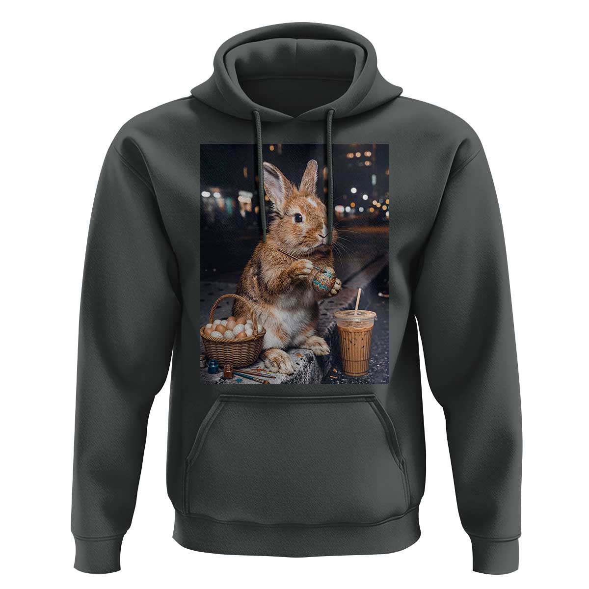 Easter Bunny Iced Coffee Hoodie Funny Rabbit Egg Painting