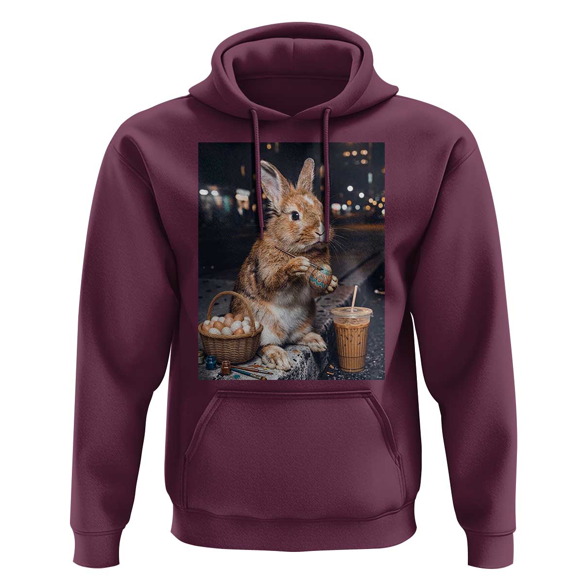 Easter Bunny Iced Coffee Hoodie Funny Rabbit Egg Painting