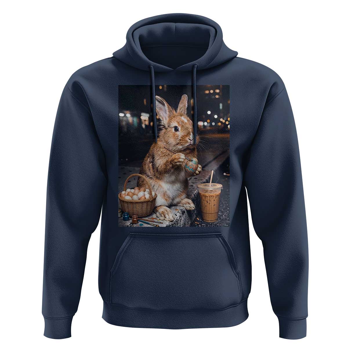 Easter Bunny Iced Coffee Hoodie Funny Rabbit Egg Painting