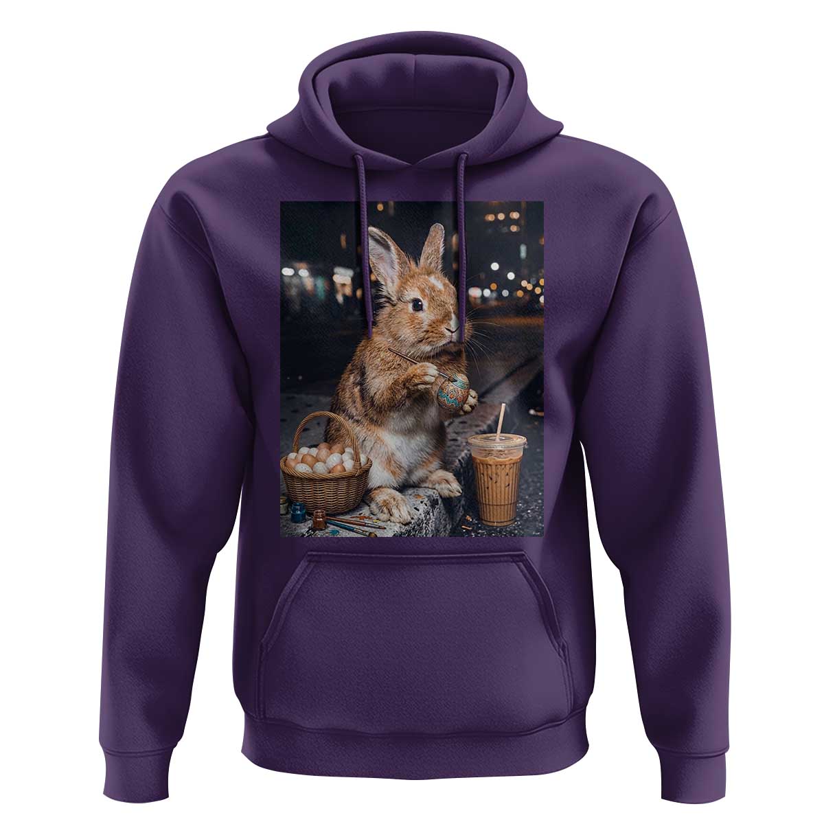 Easter Bunny Iced Coffee Hoodie Funny Rabbit Egg Painting