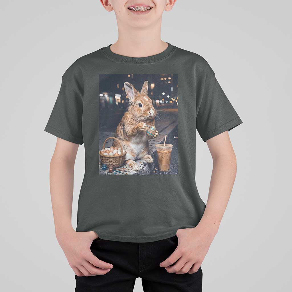 Easter Bunny Iced Coffee T Shirt For Kid Funny Rabbit Egg Painting
