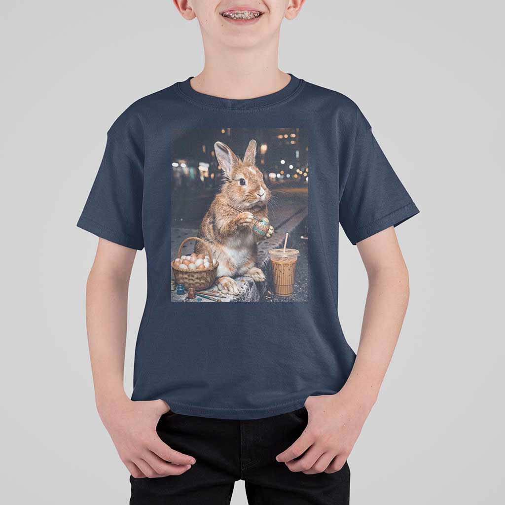 Easter Bunny Iced Coffee T Shirt For Kid Funny Rabbit Egg Painting
