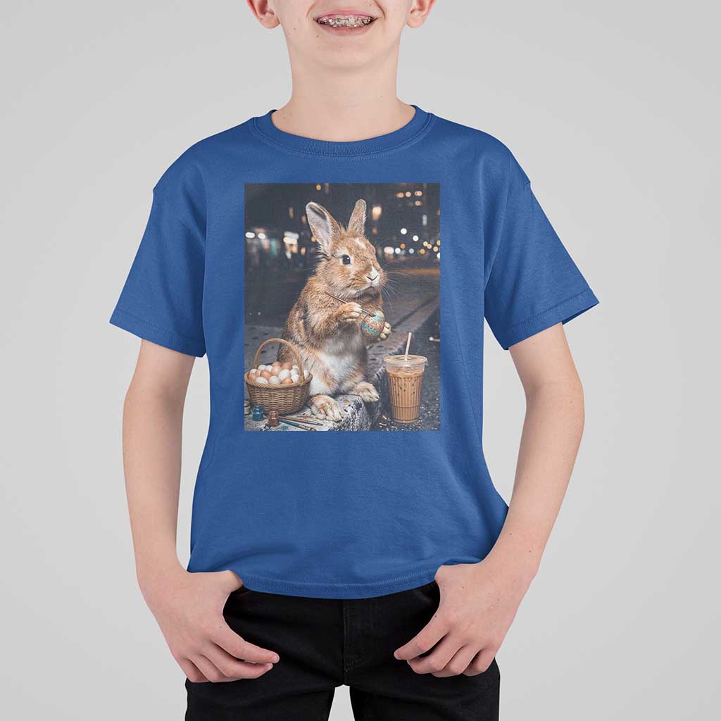 Easter Bunny Iced Coffee T Shirt For Kid Funny Rabbit Egg Painting
