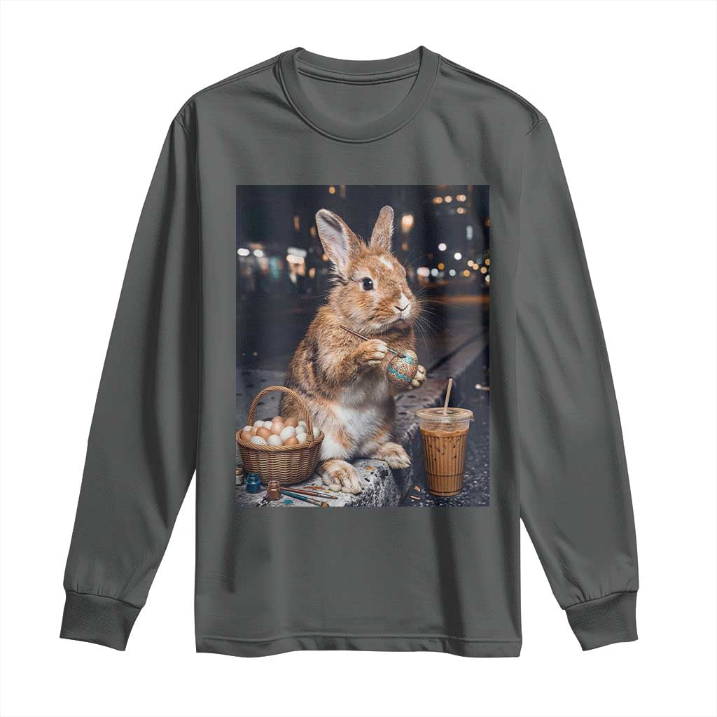 Easter Bunny Iced Coffee Long Sleeve Shirt Funny Rabbit Egg Painting