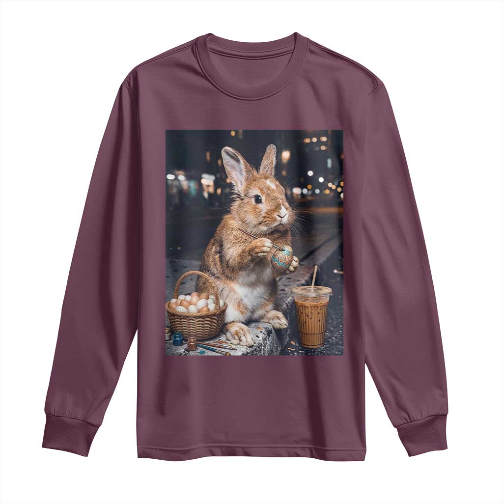 Easter Bunny Iced Coffee Long Sleeve Shirt Funny Rabbit Egg Painting