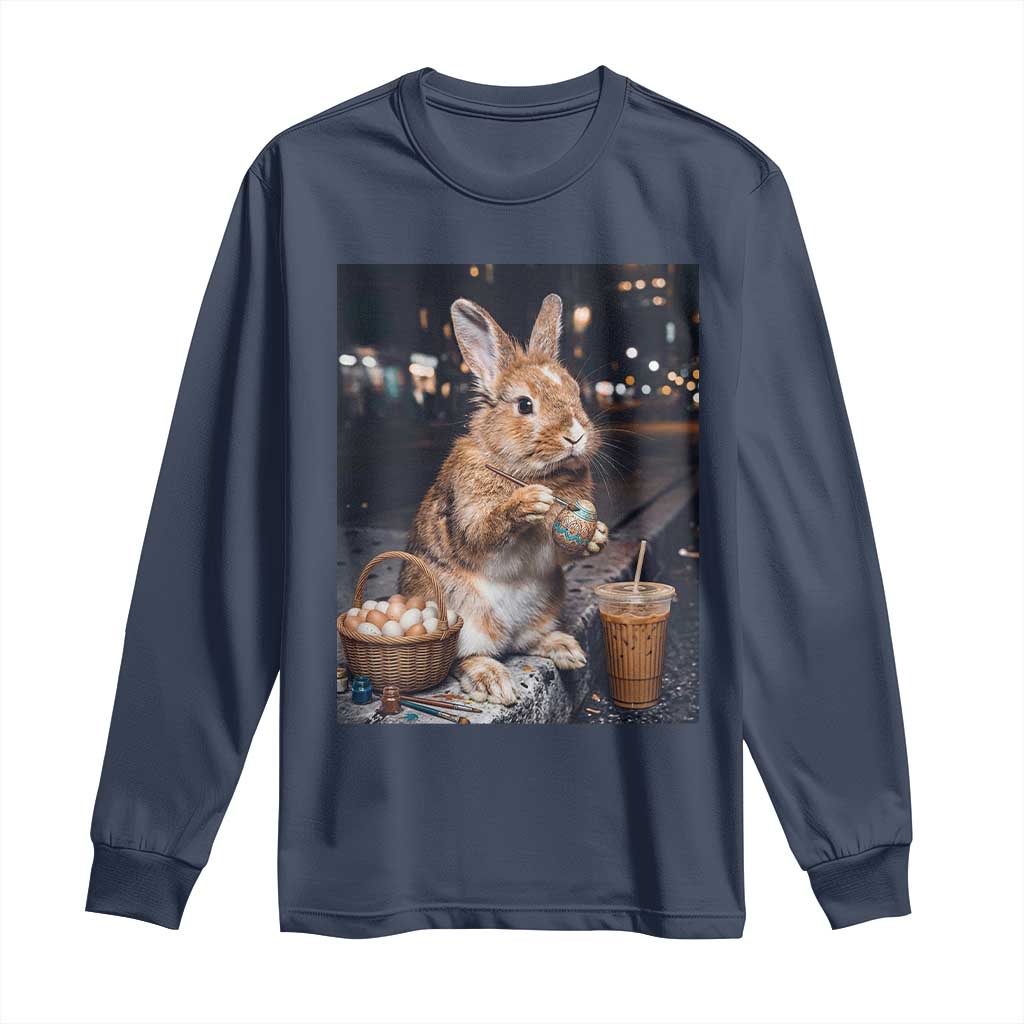 Easter Bunny Iced Coffee Long Sleeve Shirt Funny Rabbit Egg Painting