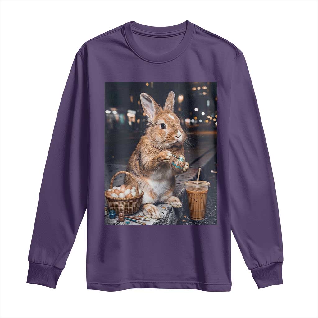 Easter Bunny Iced Coffee Long Sleeve Shirt Funny Rabbit Egg Painting