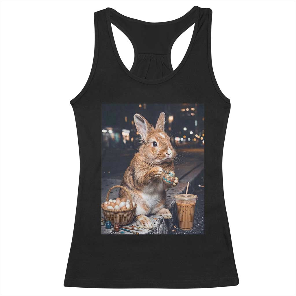 Easter Bunny Iced Coffee Racerback Tank Top Funny Rabbit Egg Painting