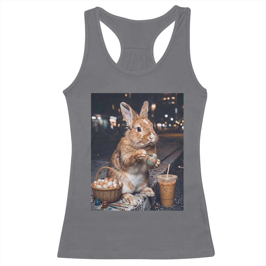 Easter Bunny Iced Coffee Racerback Tank Top Funny Rabbit Egg Painting