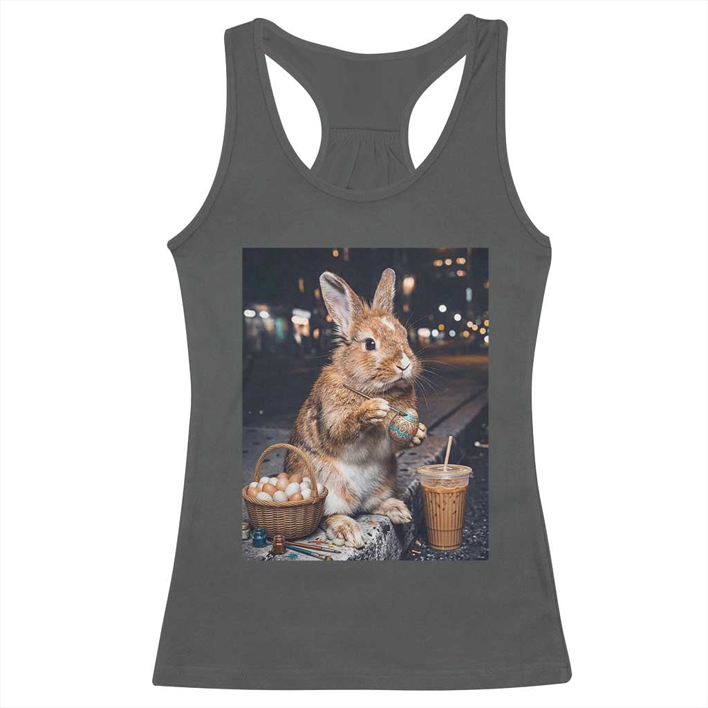 Easter Bunny Iced Coffee Racerback Tank Top Funny Rabbit Egg Painting