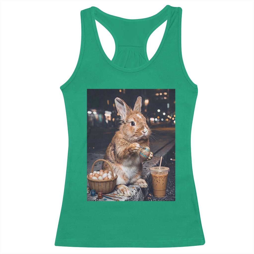 Easter Bunny Iced Coffee Racerback Tank Top Funny Rabbit Egg Painting