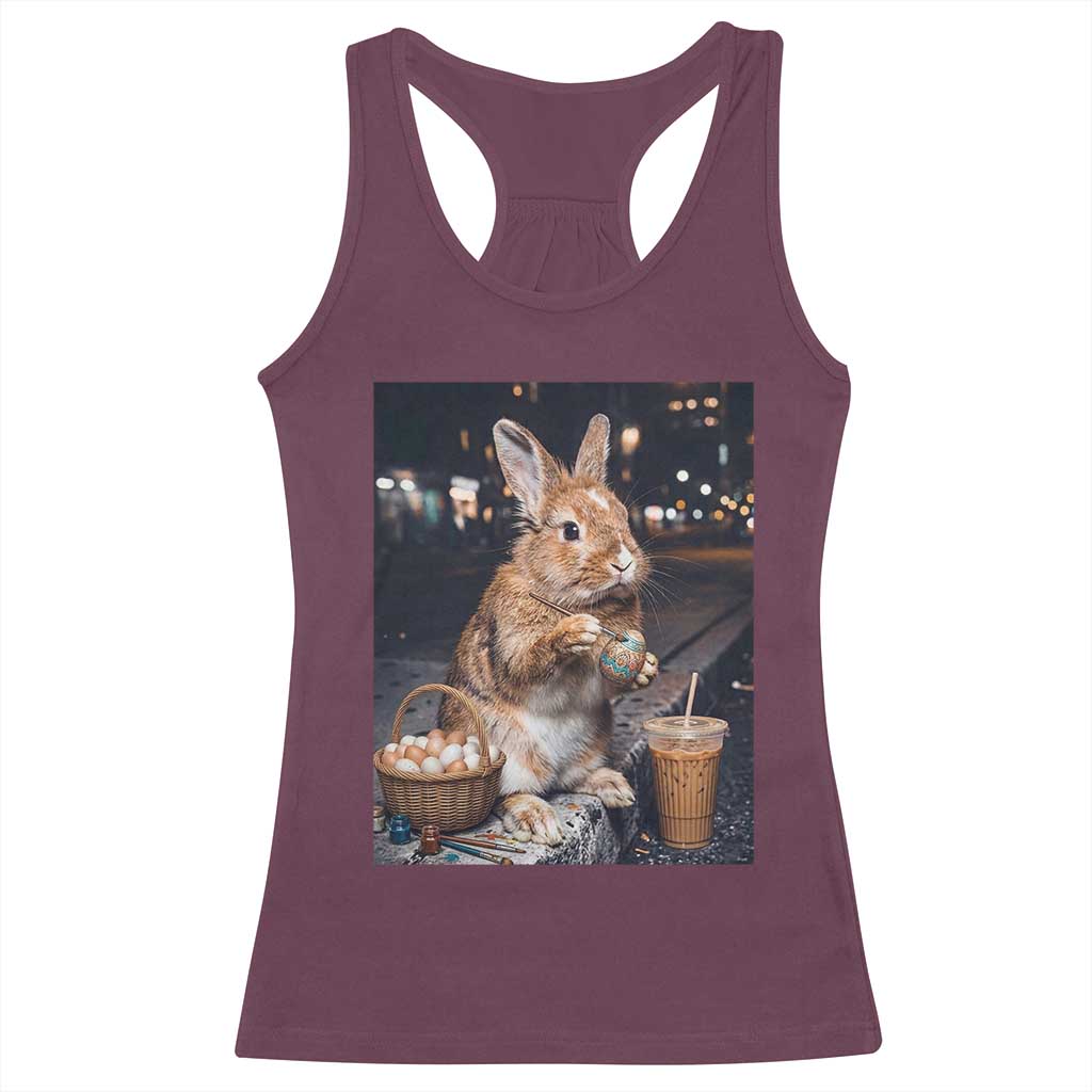 Easter Bunny Iced Coffee Racerback Tank Top Funny Rabbit Egg Painting