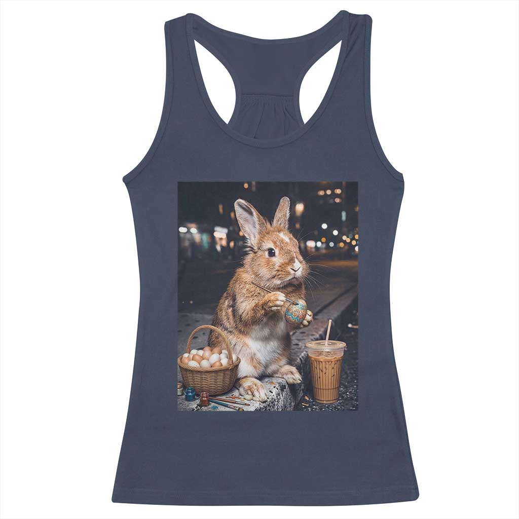 Easter Bunny Iced Coffee Racerback Tank Top Funny Rabbit Egg Painting