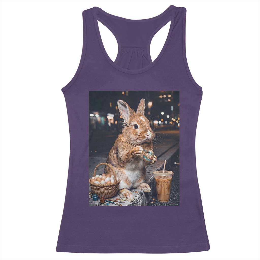 Easter Bunny Iced Coffee Racerback Tank Top Funny Rabbit Egg Painting